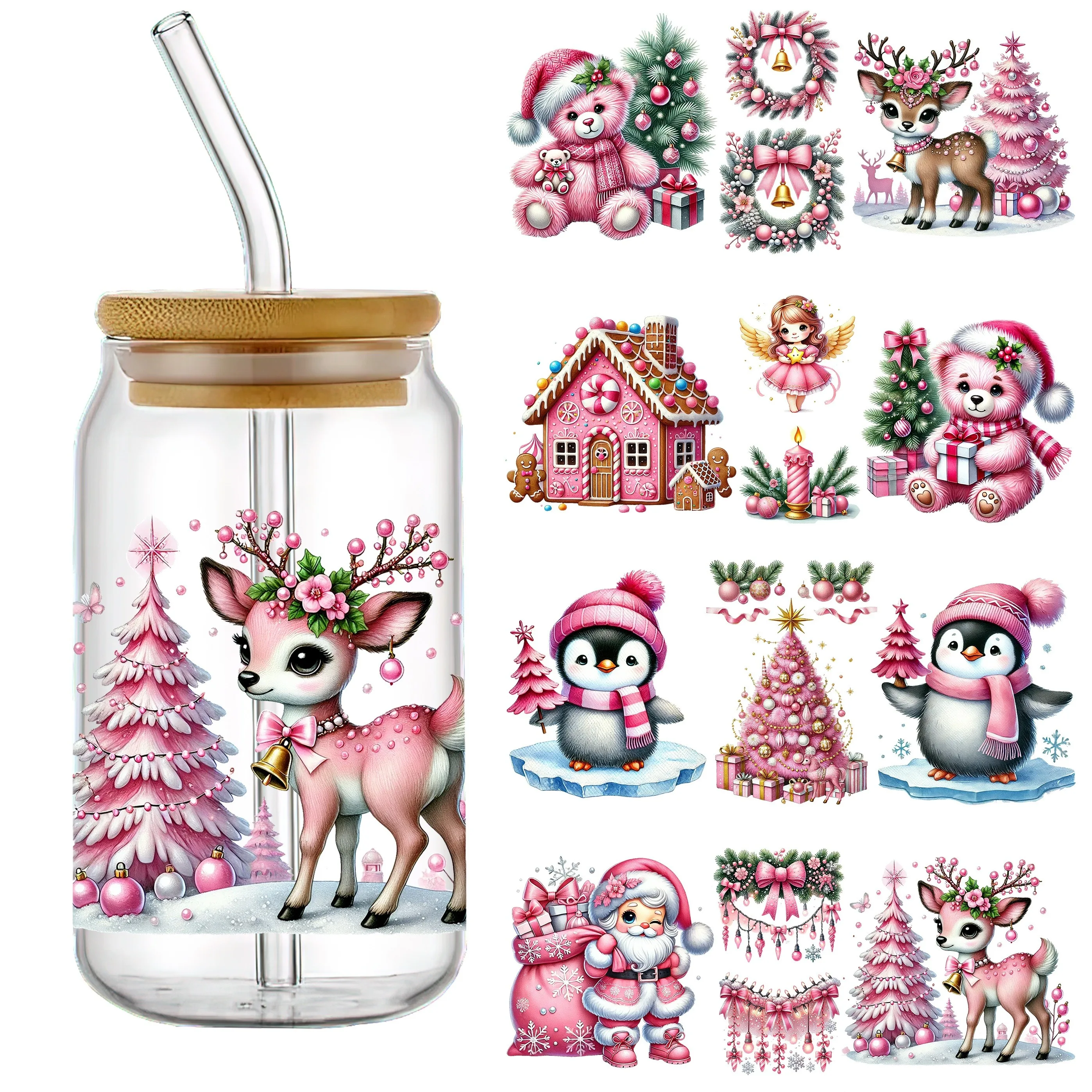 UVDTF christmas tree designs waterproof uv dtf transfer stickers decals ornament keychain pen wrap 16oz glass can mugs cup wraps