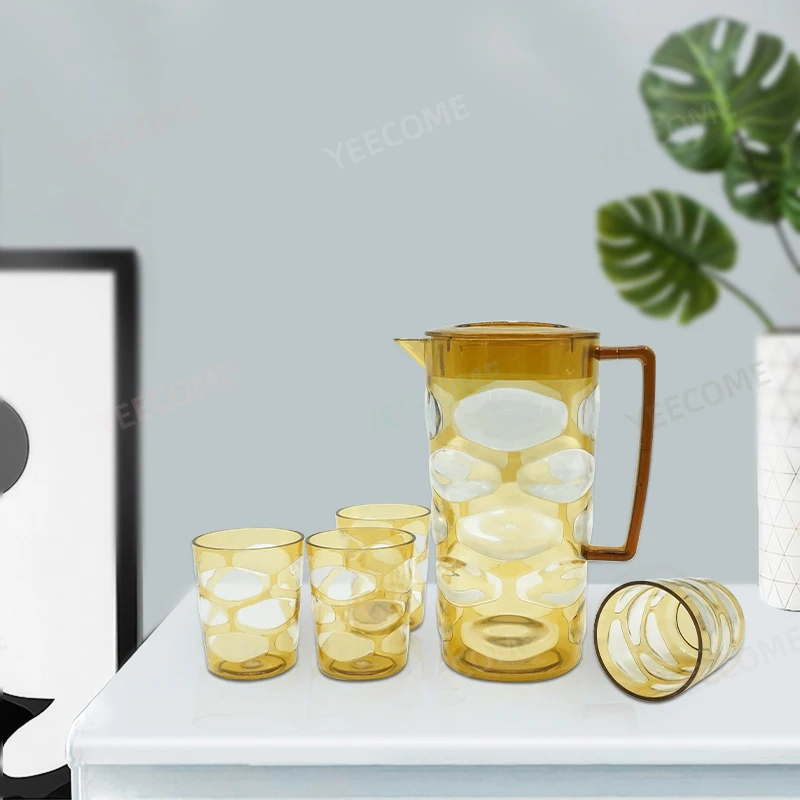 Custom Logo  High Quality Plastic Pitcher Set  5 Piece Strong Amber  Pitcher Plastic  Juice  Pitcher Coffee