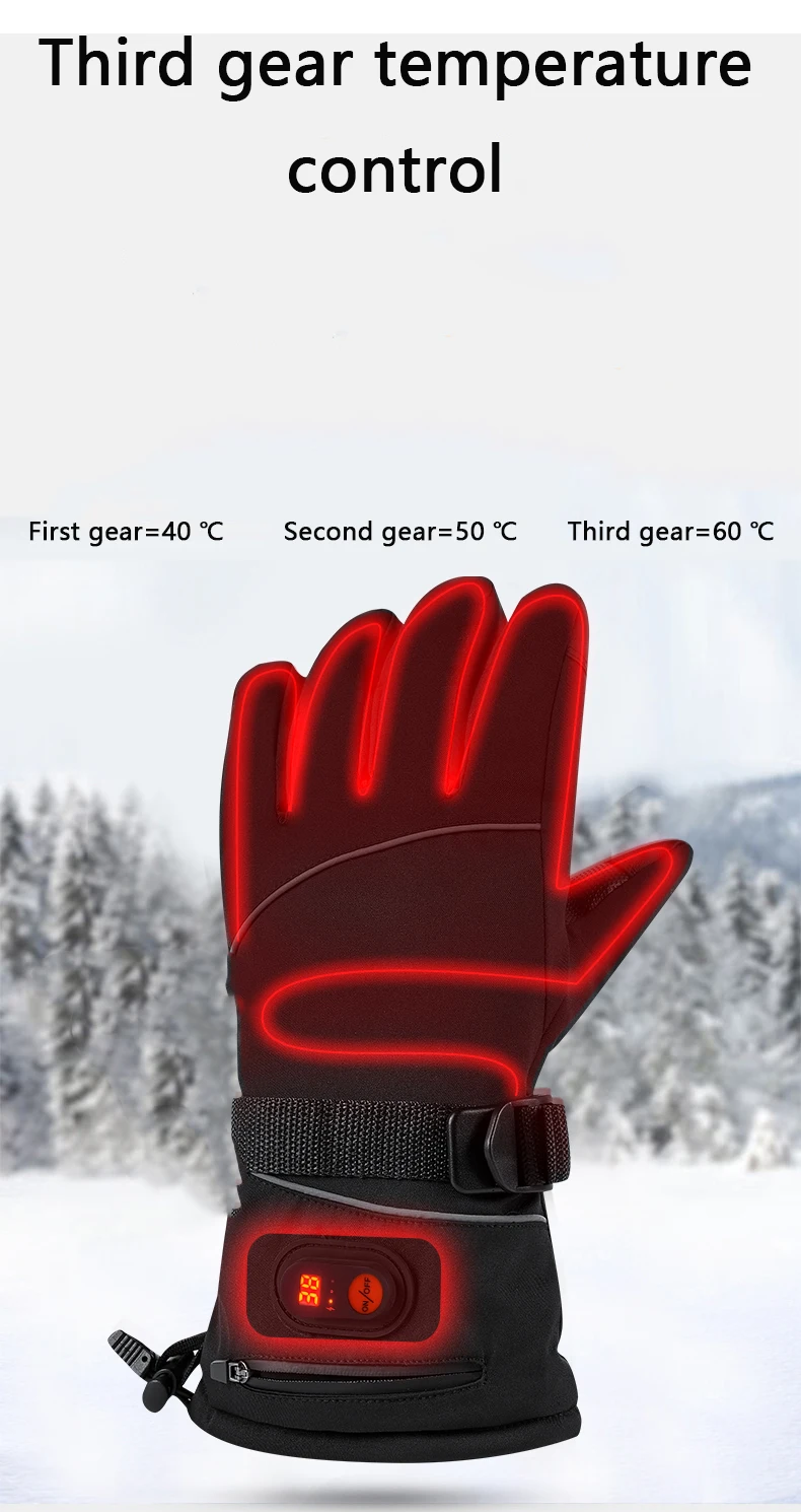 Outdoor ski riding with display screen heating gloves, thickened couple type, thermal insulation for men and women