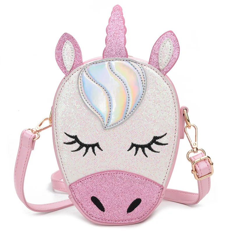 Cute Glitter PU Leather Unicorn Purse Shining Sequin Shoulder Bag Unicorn Sling Bag Mini Cartoon Messenger Bag