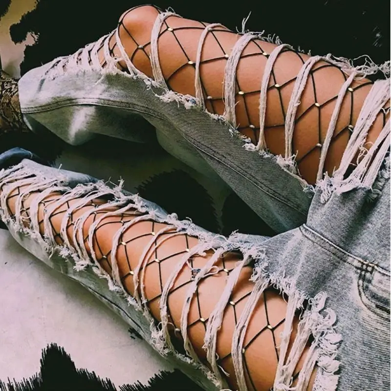 Summer Women Fishnet Diamond Pantyhose Sexy Fashion Shiny Net Tights Female Slim Rhinestone Mesh Nylon Stockings Tights