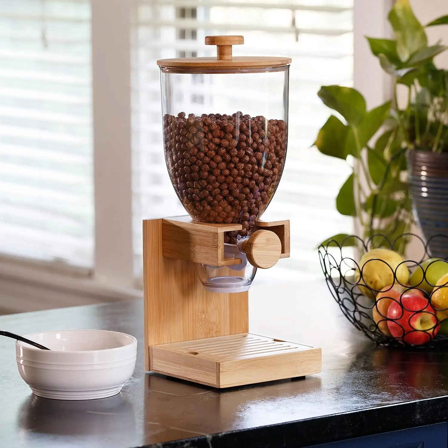 custom 7.5 liter cereal food container storage set countertop glass cereal dispenser bamboo with dispensers