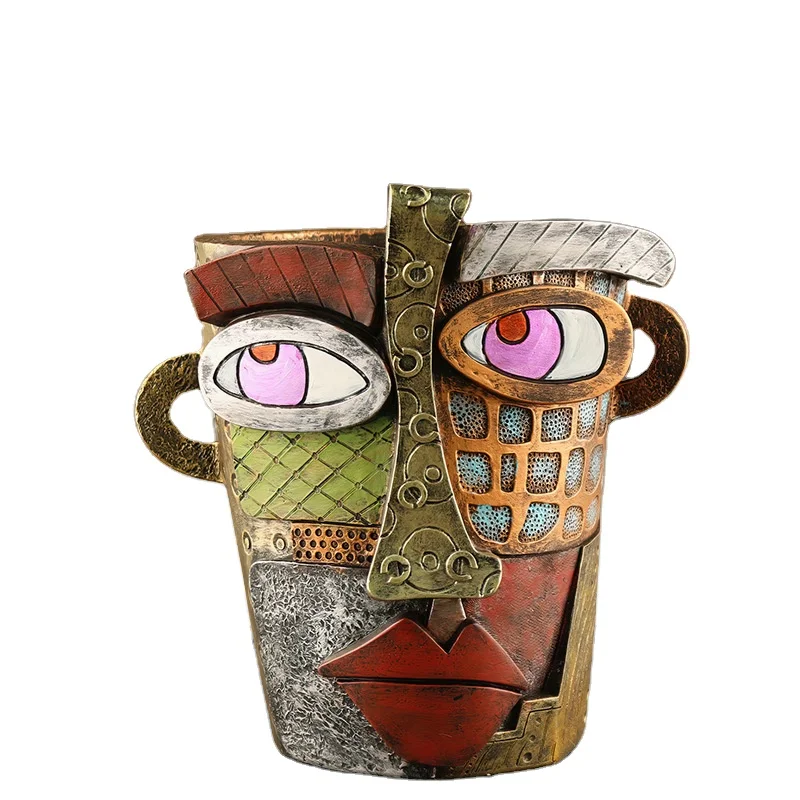 New Retro Human Face Colourful Art Succulent Planter Resin Arrangement Antique Flower Pot Pot Decoration