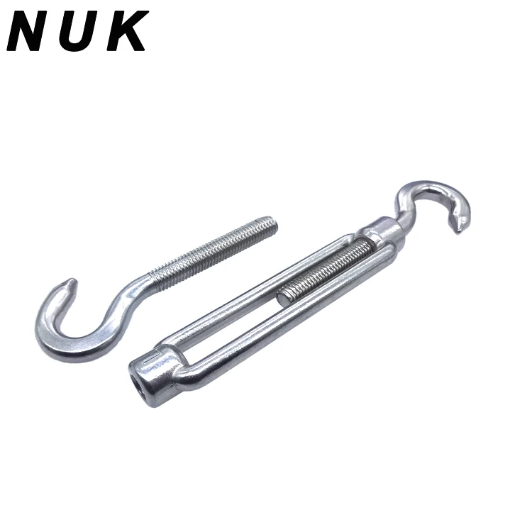 DIN 1480 Stainless Steel hook & hook Turn buckle with open body, Marine wire rope fittings turnbuckles