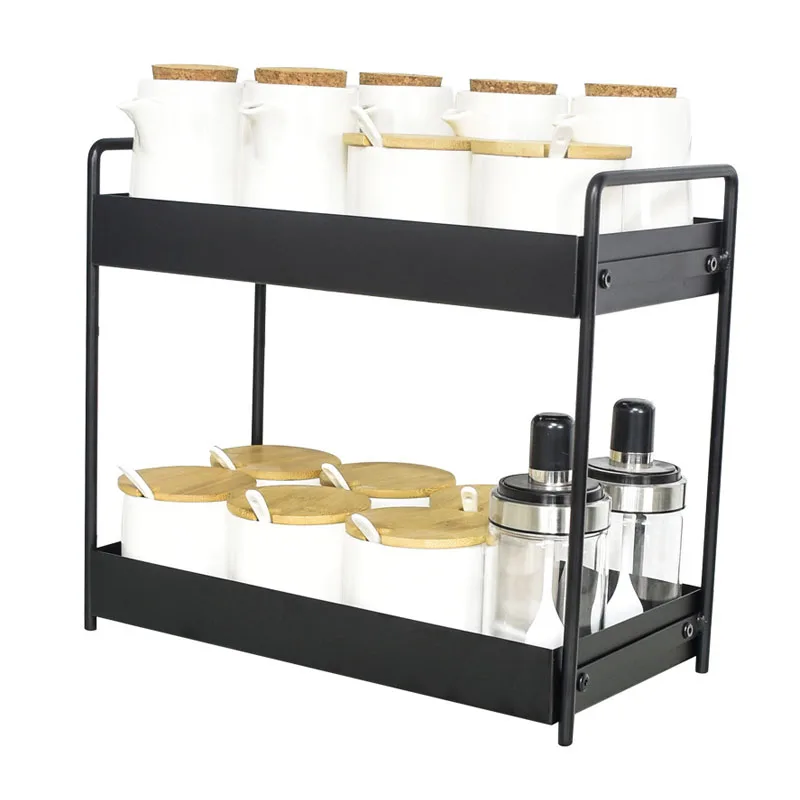 Kitchen Supplies Portable Storage Rack Double Layer Metal Iron Paint Kitchen Seasoning Rack