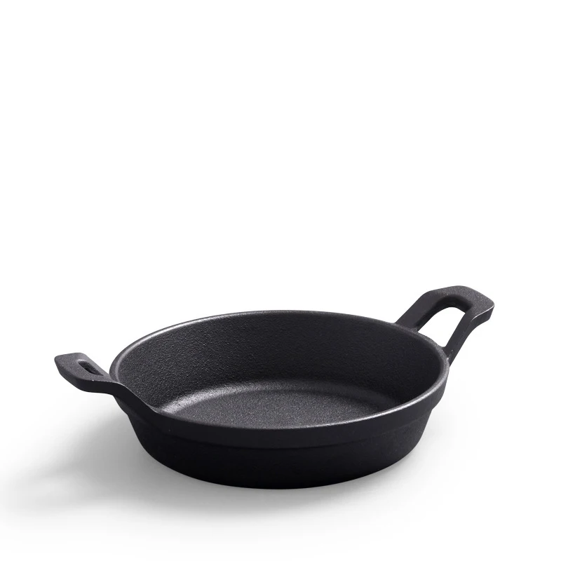 12/15/18 Cast Iron Round Fry Casserole black Baking Thickened Uncoated Non Stick Household Cast Iron Frying  Pan With Double Ear