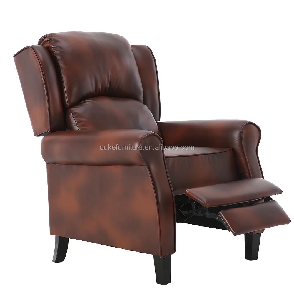 Wing Back Faux brown leather living room single recliner sofa