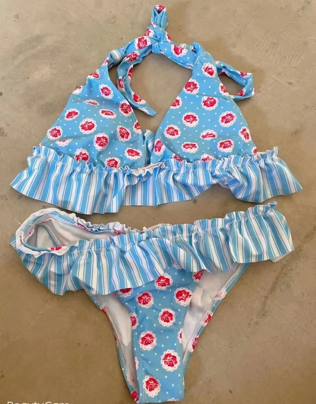 Just Arrivals Bandeau Thin Shoulder Straps Woman Textured Ribbed Cheeky Swimwear stock