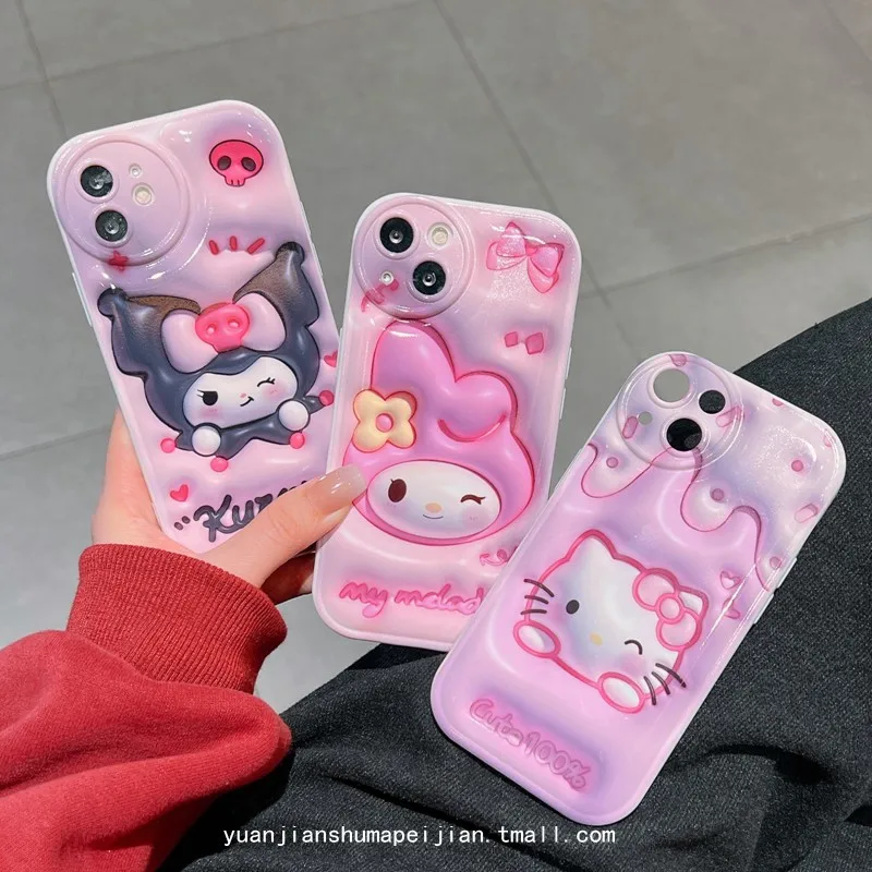 Decompression Cartoon Kuromi Phone Covers Soft Silicone Gel Drop Melody Protection Case for iPhone 15 Pro Max 14 13 12 Pro