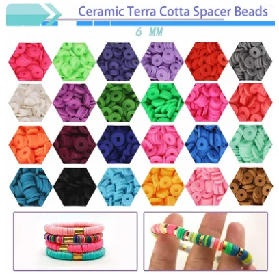 Customized 24 grid 6mm Flat Round Polymer Clay Beads handmade DIY bracelet jewelry bracelet making kit