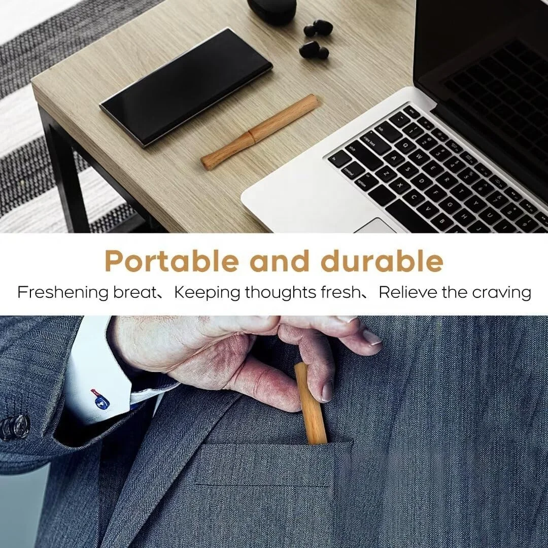 Quit Smoking Inhaler Stick, Wooden Personal Diffuser for Essential Oils with 5 Pack Blank Cotton Wicks