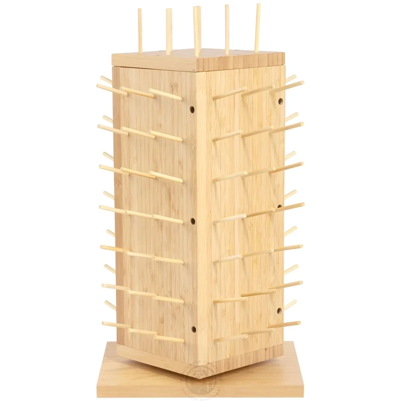 360 Fully Rotating Bamboo Wooden Thread Rack Thread Holder Organizer for Sewing Quilting Embroidery Hair-braiding and Jewelry