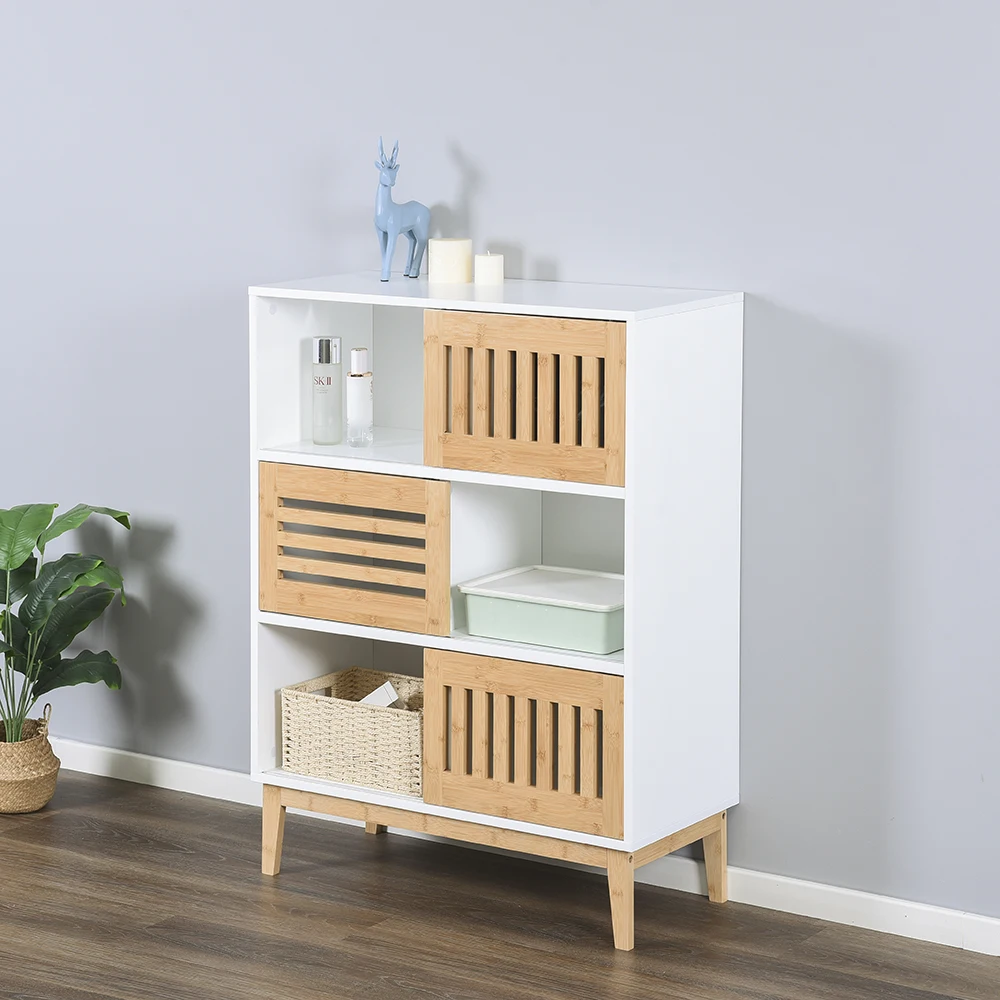 MDF Furniture Wood Pattern 6 Cubes Shelf with Wooden Doors Living room Bedroom Cabinet Corner Storage Cabinet