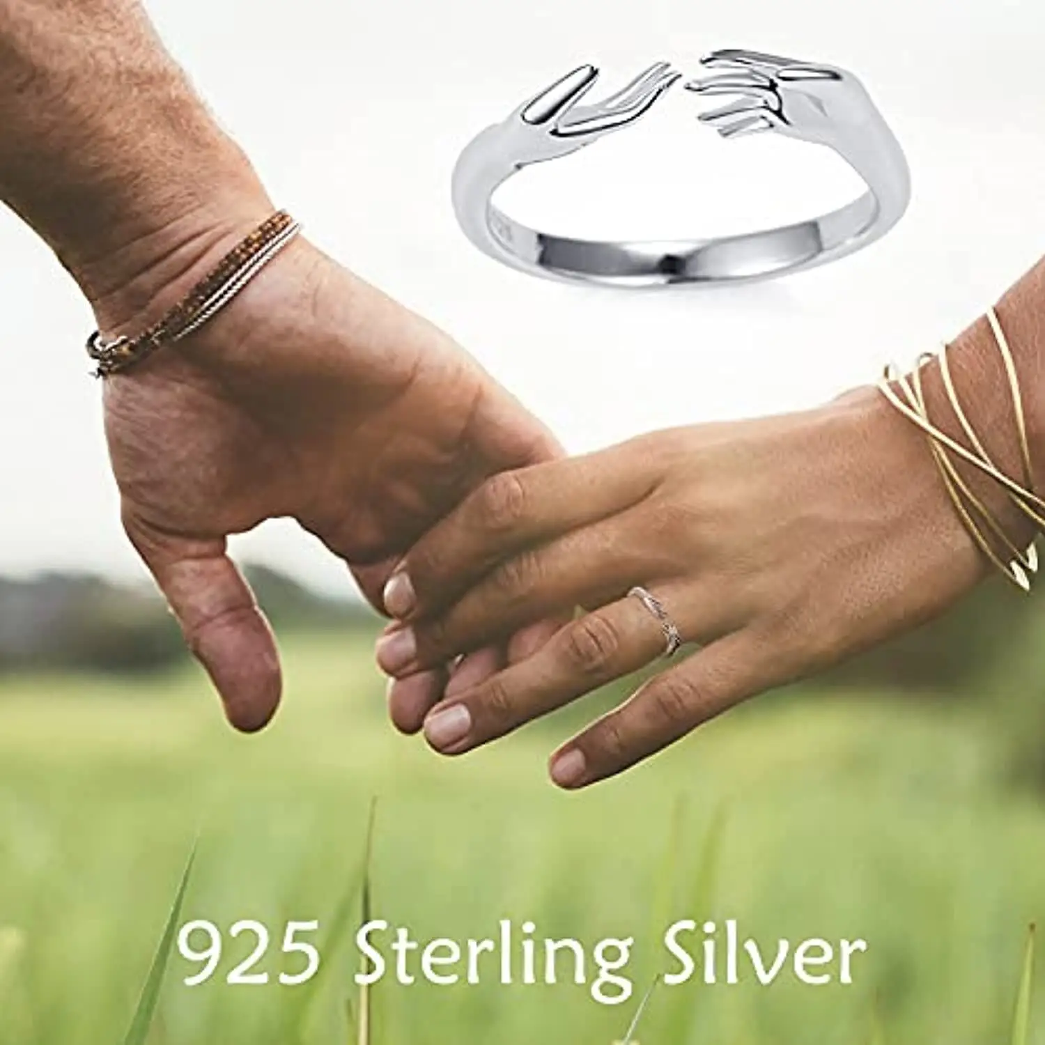 Hot Sale 925 Sterling Silver Rhodium Plated Open Adjustable Hand Hug Ring For Women