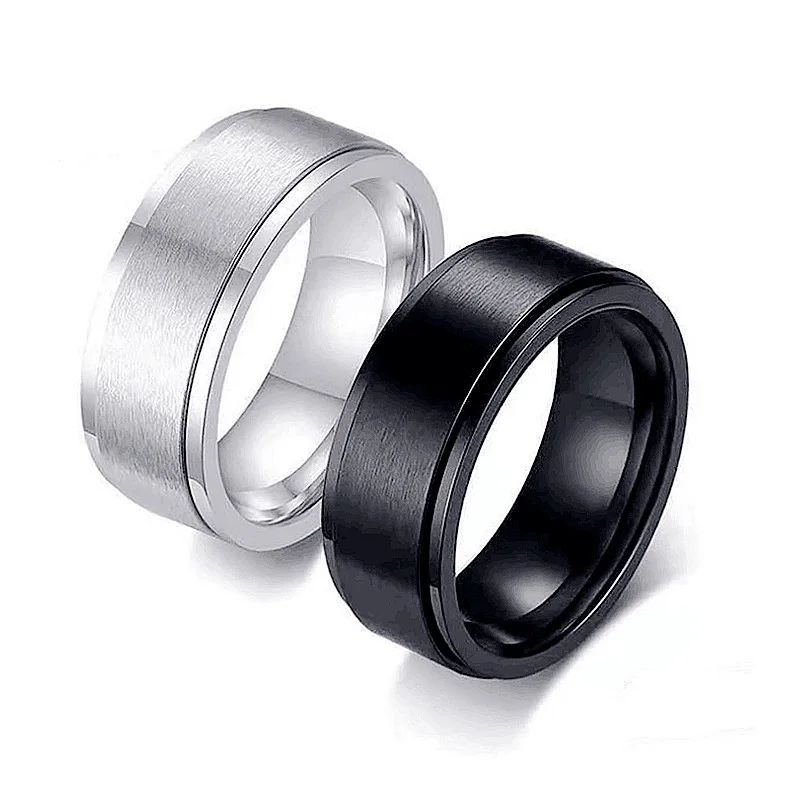 Rotary Titanium Steel 8Mm Black Men Ring Classical Matte Stainless Steel Band Ring For Men Male