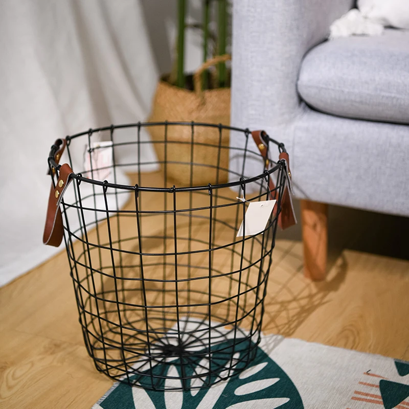 Fashion black metal storage basket use for bathroom or living room