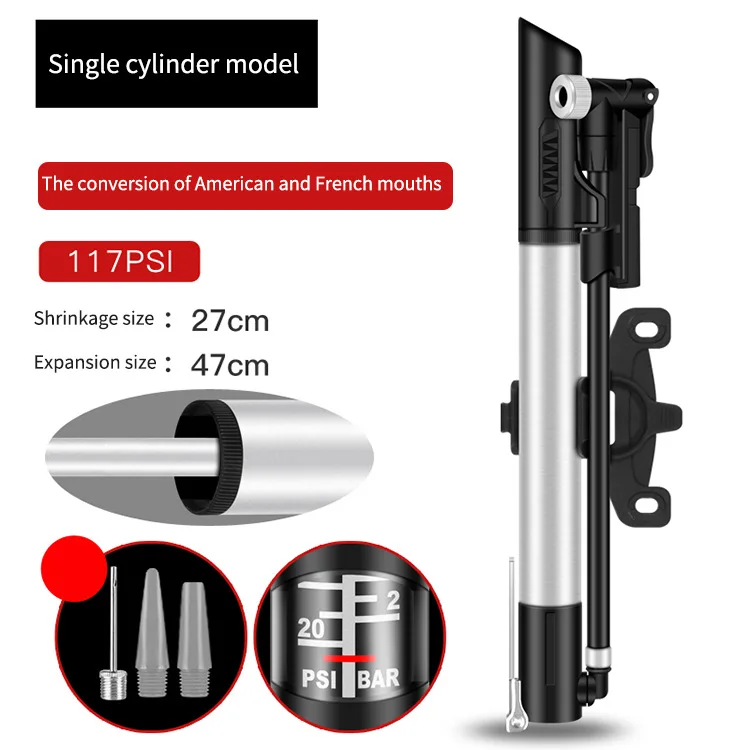 117Psi Bike Aluminium Tire Pumps Cycle Pump Mini Air Bicycle Hand Pump
