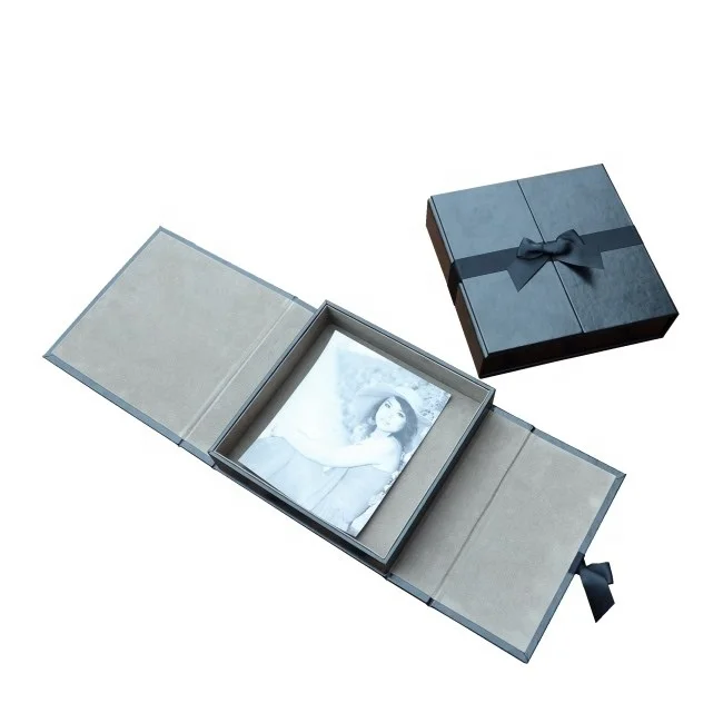 Leather ribbon photo album book packing box for wedding photography