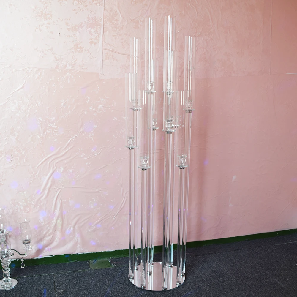 Wholesale tall 9 arms wedding table centerpiece glass candle holder crystal candelabra