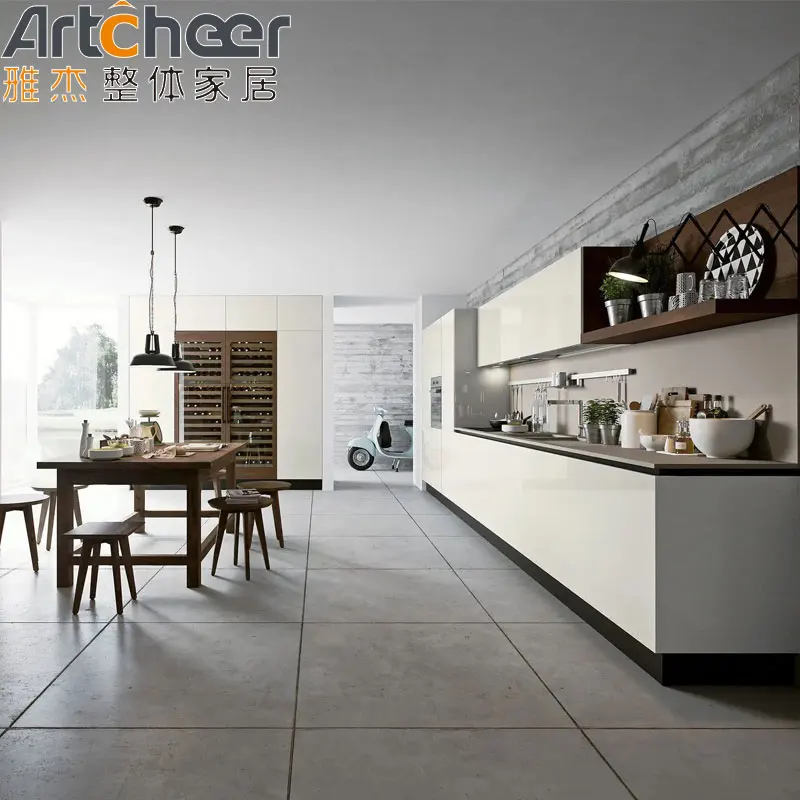 Imported Foshan American Jamaica Active Full Set i shaped Glass Wood Flat European High-End Modern Kitchen Cabinet For New House