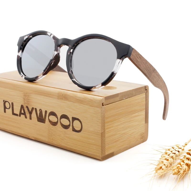 Солнцезащитные очки унисекс в круглой деревянной оправе поляризационные солнцезащитные из бамбука Модные Винтажные