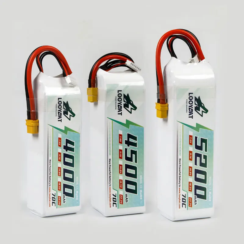 LOOYBAT Custom Lipo RC Battery 70C Discharge 6S 3S 4S 22.2V 11.1V 14.8V 4000mAh 4500mah 5200mAh Lithium Racing Drone Batteries