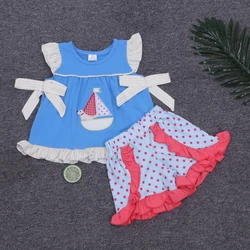 RTS summer baby girl outfit kint cotton fabric baby girls set toddler girls clothing