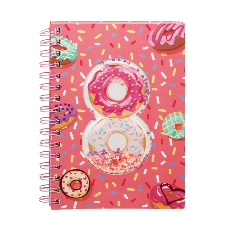 Customizable A5 Fashion Hardcover Diary Spiral Binding Journal Donut Design with Pink Sequins Notebook for girls