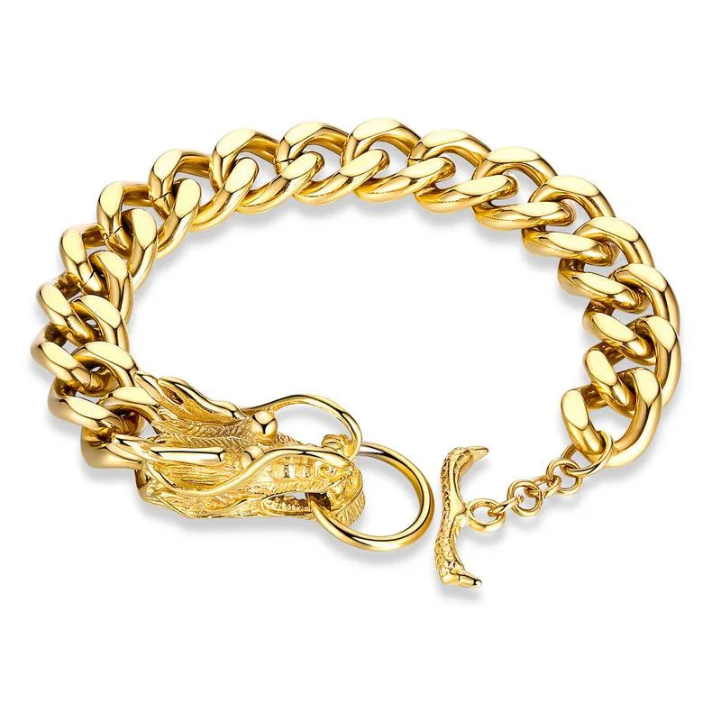 Stainless Steel Silver Color Gold Color Black Dragon Clasp Rock Chain Men Bracelet Bangle Hip-Hop Jewelry Gifts 2023 New Fashion