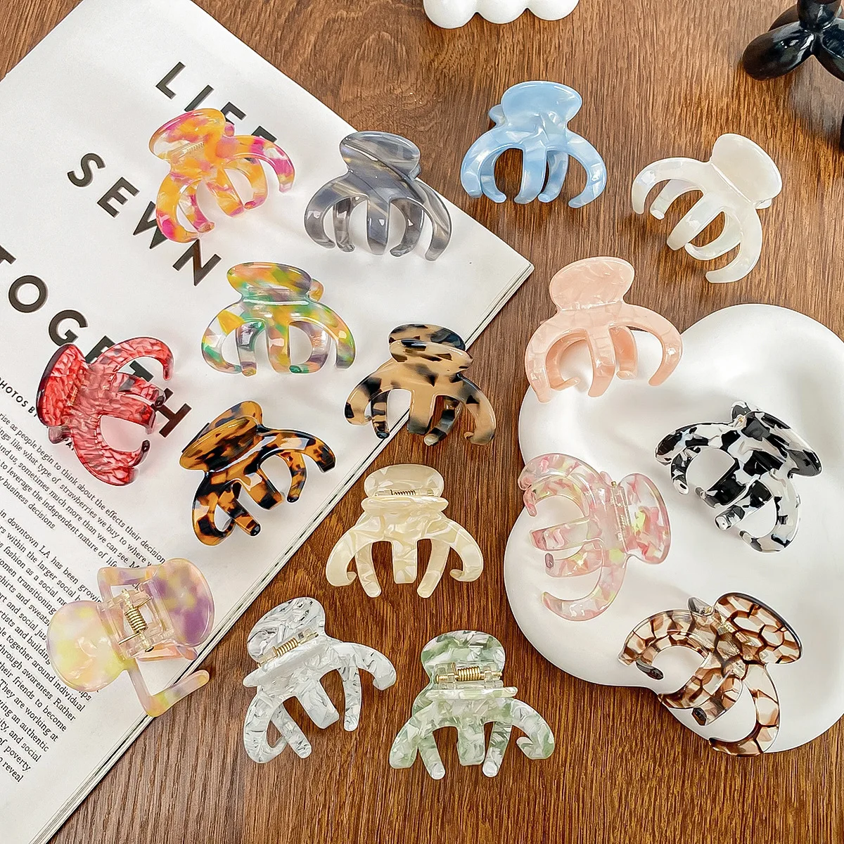 Wholesale Geometric Tortoiseshell Cellulose Hair Claw Acetate Small Octopus Clip Hair 5.3cm Acetic Acid Leopard Print Claw Clips