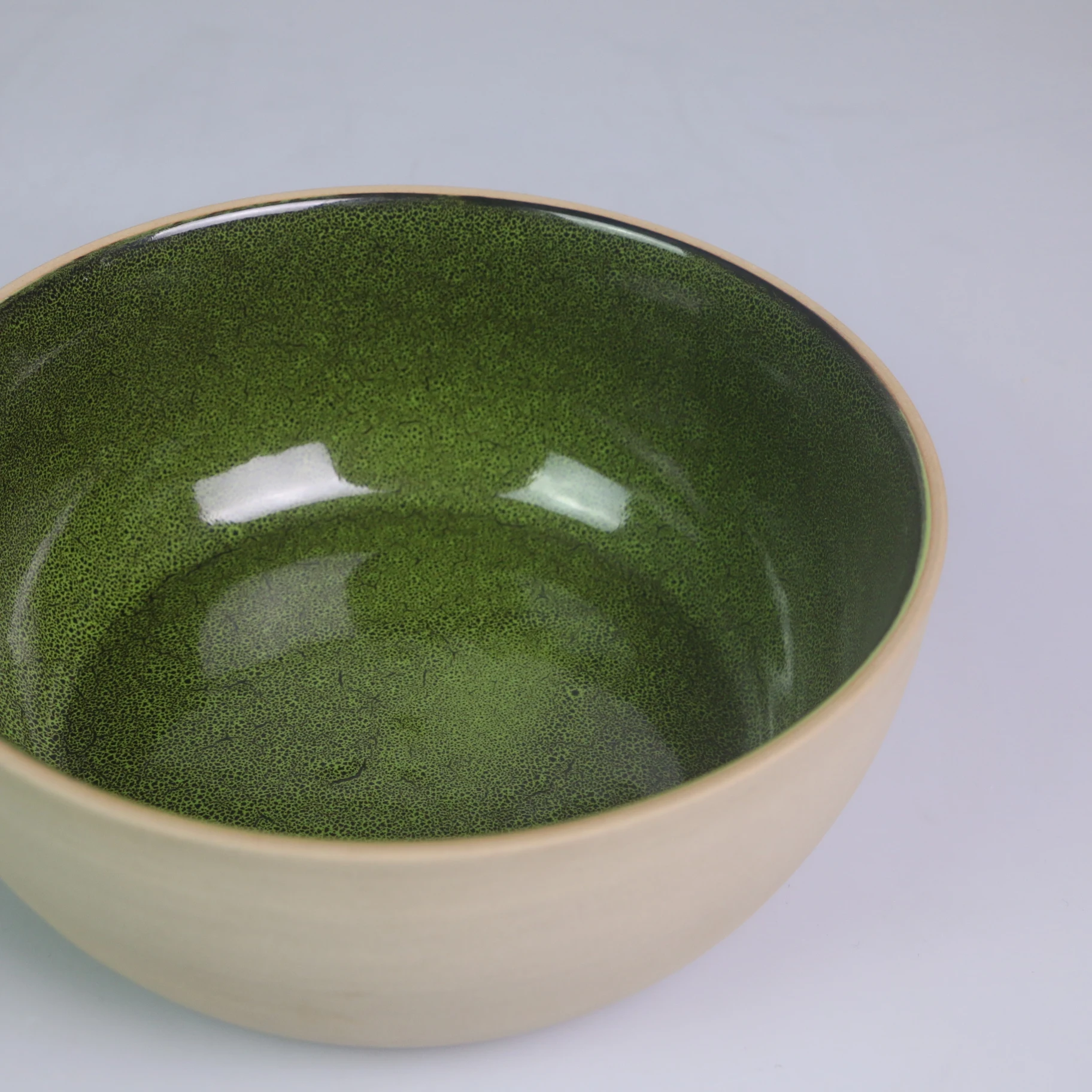 Creative round Ceramic Green with Black Point Large Salad Bowl Soup Bowl Dinnerware Sets for Restaurant Tableware in Europe