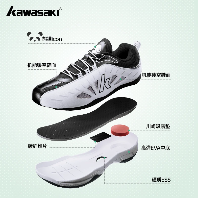 Kawasaki Professional Indoor/Outdoor K2B51-B3327 Panda Badminton Sport Shoes Athlete Wholesale Hot Sale Breathable Non-Slip PU