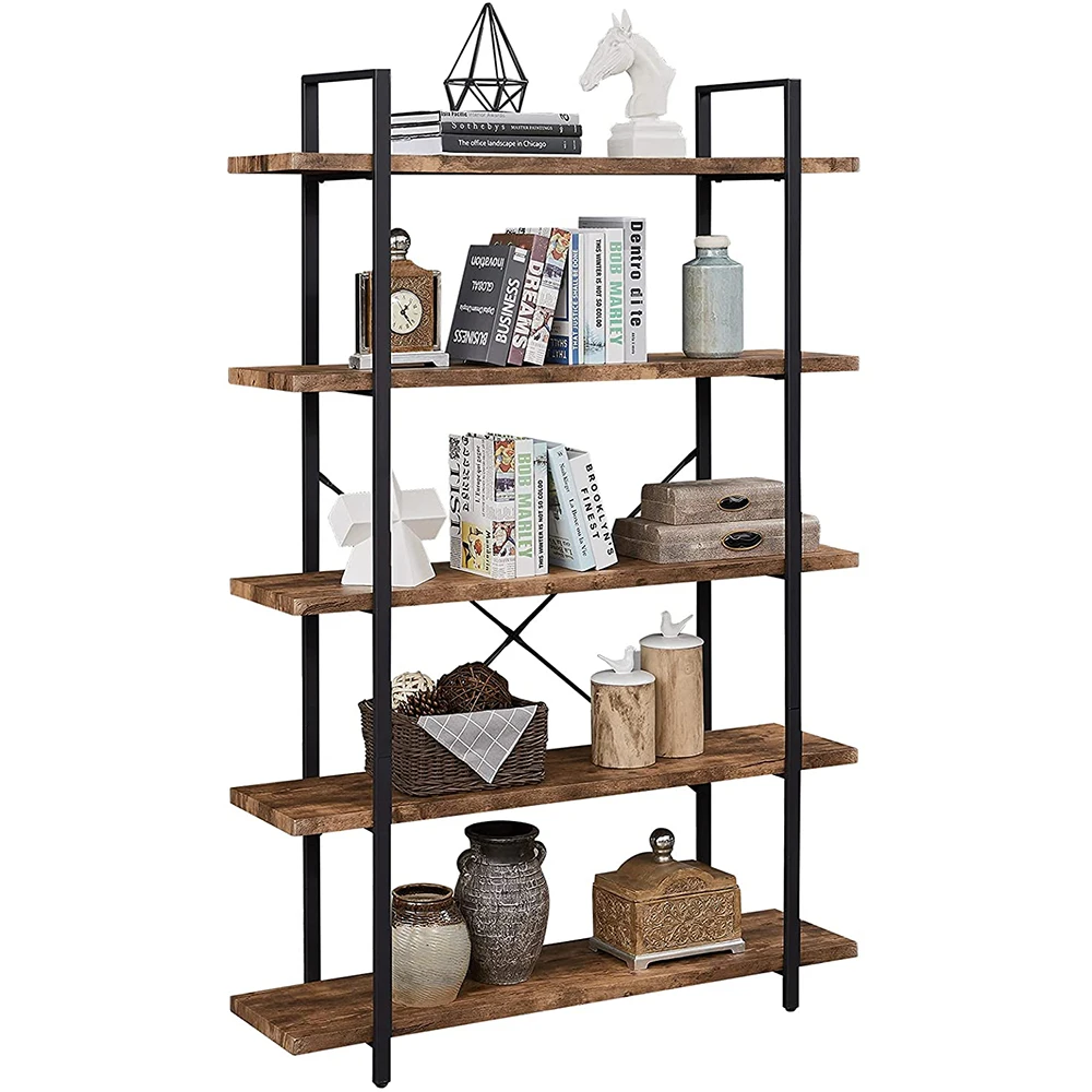 Деревянная металлическая мебель открытый Etagere книжный шкаф с 5 полками промышленная книжная