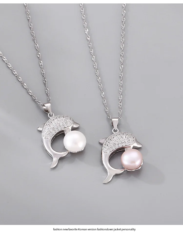 PUSHI Fashion dolphins silver necklace 925 sterling pearl chain necklace new necklace design for women for sale