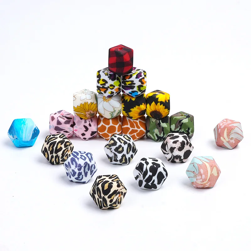 Hot SaleSilicone Teething Beads Wholesale 14mm Hexagon Beads Food Grade Silicone Geometric Baby Soft Loose Silicone Beads