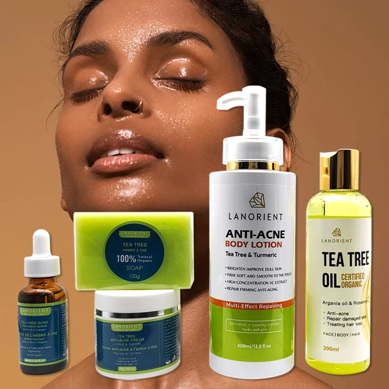 Custom Private Logo Organic Vitamin C Anti-Aging Acne Face Cream 24 Hours Facial Body Moisturizing Tea Tree Korea Skin Care Set