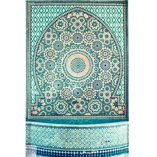 Blue green circle pattern handmade islamic tile exterior interior wall decoration tile flower ceramic flooring carpet tile