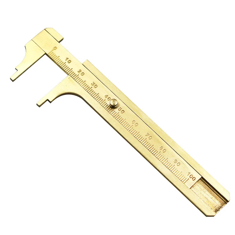 Mini Solid Brass Caliper Copper Vernier Scale Vintage Ruler Retro Triangle Ruler Protractor Pocket Portable Measurement Tool Set