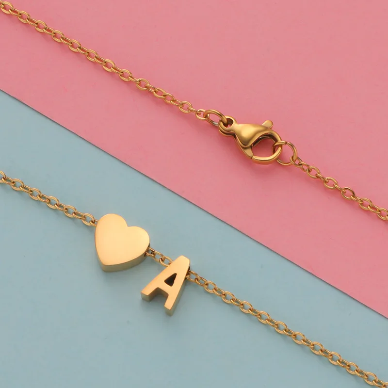 Wholesale high quality PVD 18K Gold Plated Stainless Steel Pendant Necklace heart 26 letter pendant couple necklace