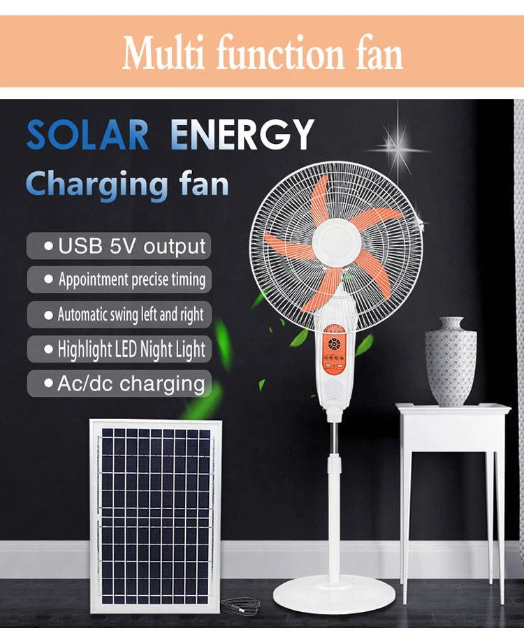 Factory Price Low Noise Standard Rechargeable Adjustable AC/DC Charging with Solar Panel Electric Floor Stand Fan