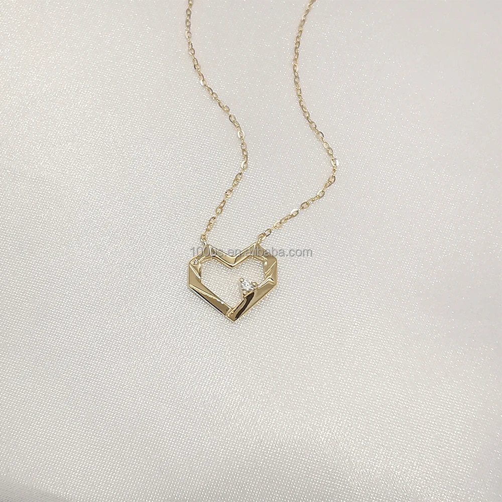 New Classical Luxury Heart Shape Pendant 18k Real Gold  With Diamond Necklace