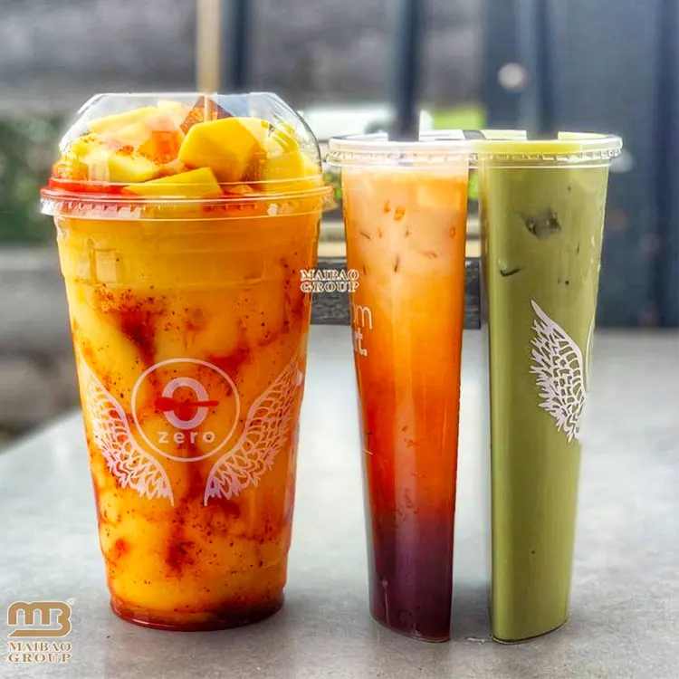 Triple Split Cup Three Compartments 700ml 24oz Disposable Double Twin Split Boba Cups Bubble Tea Drinking Tumbler With Lid Straw