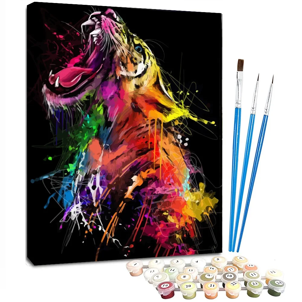 FIYO Color Tiger Oil Painting on Canvas Wall Art Posters and Prints Nordic Wall Picture for Living Room Home Decor