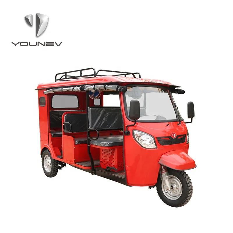 YOUNEV-1 Tuk Tuk 7 Passenger with Roof Gasoline Passenger Three Wheel Tricycle 12V Closed Motorized Enclosed 3 Wheel Motorcycle