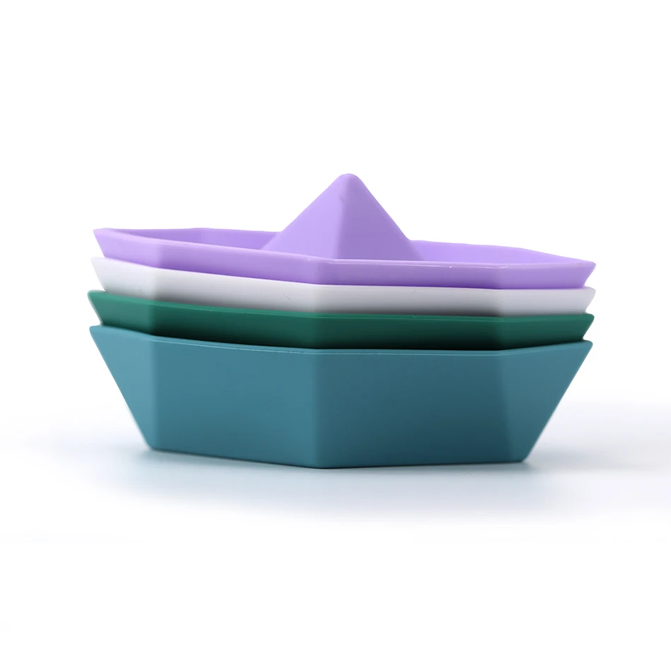 High Quality BPA free Silicone Boat Bath Toys Soft Baby Bath Toys Montessori Silicone Stacking Toy for Baby Boys and Girls