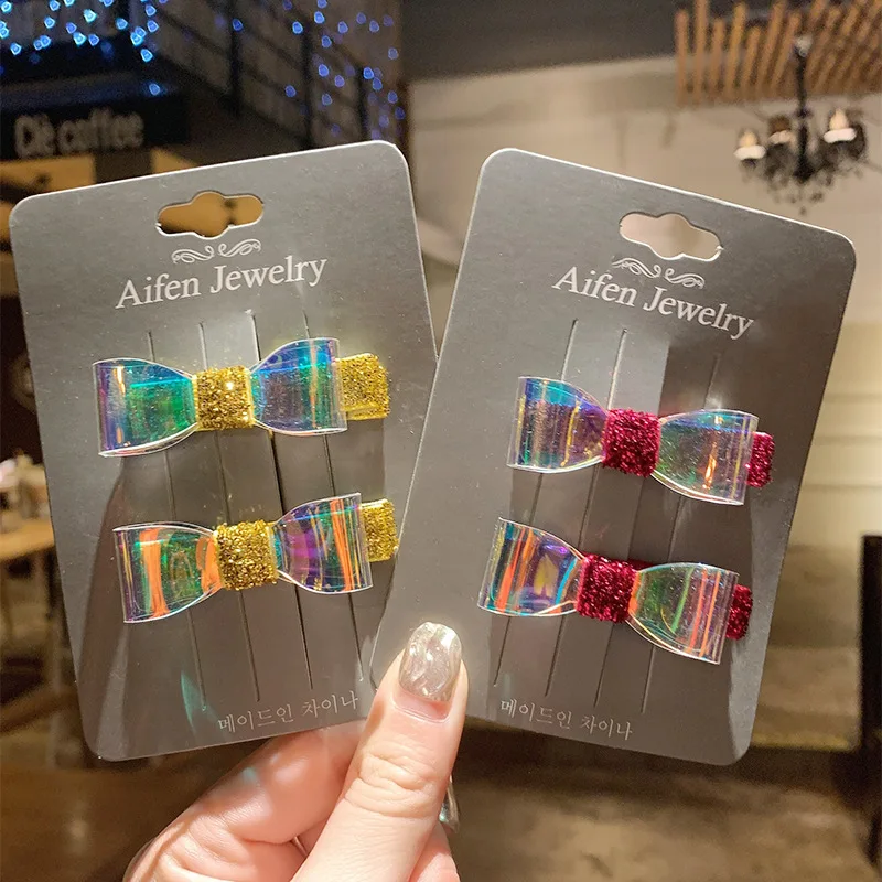 Hot Korean Kids Colorful PVC Clear Bows Hair Clips for Children Hair Accessories for Little Girls