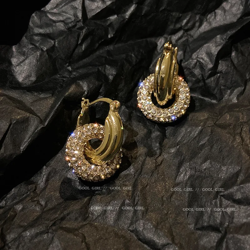 
2021 fashion crystal hoop double circle earrings gold plated 