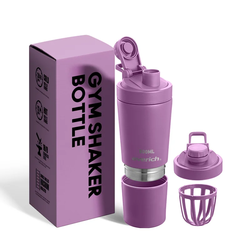 Hot Selling New stainless steel water bottle portable 700ml protein shaker bottle with compartment Gym
