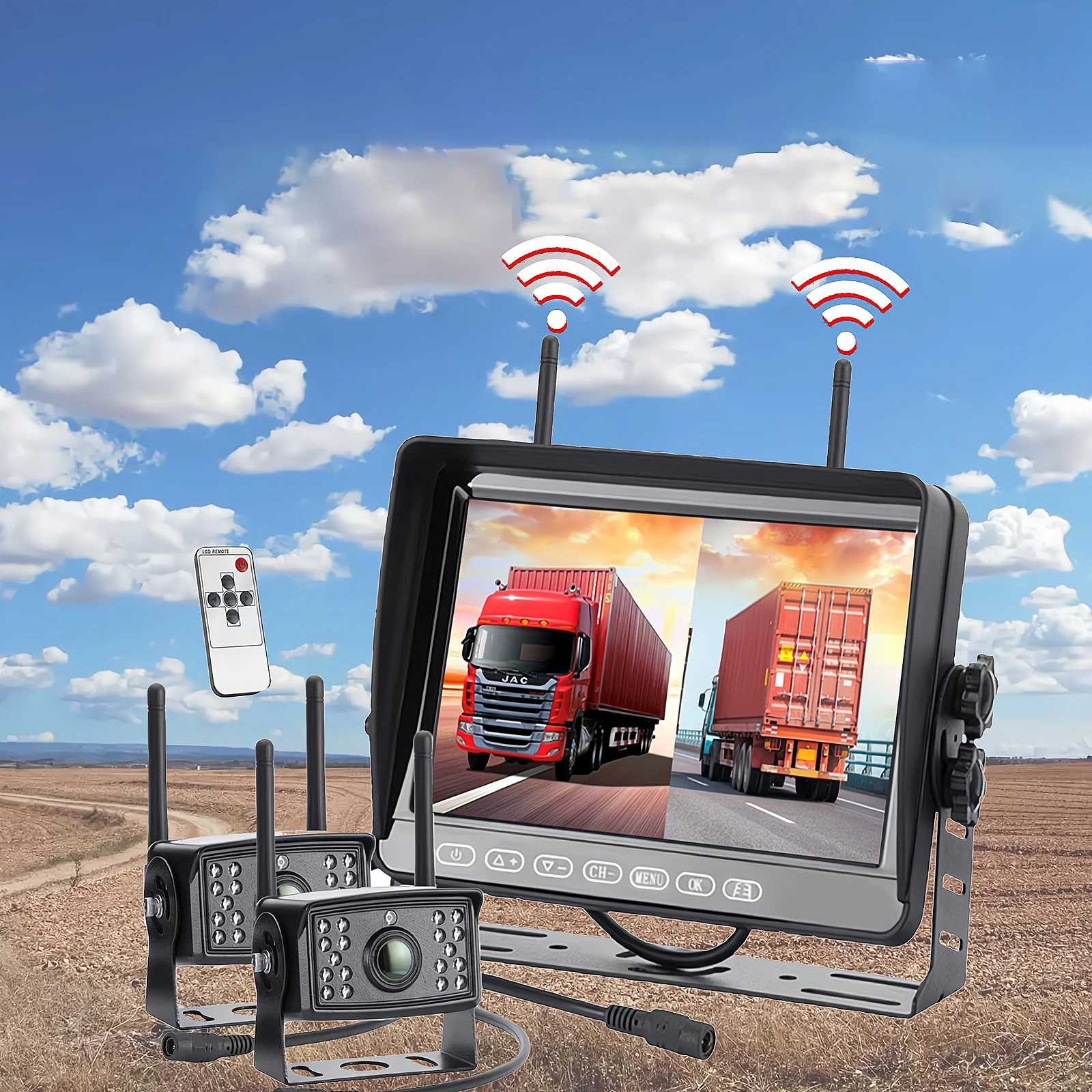 2024 RV Backup Camera AHD Wireless HD 1080P 7inch Touch Key DVR Monitor 2024 Newest Rear View Camera Stable Signals for RV Truck