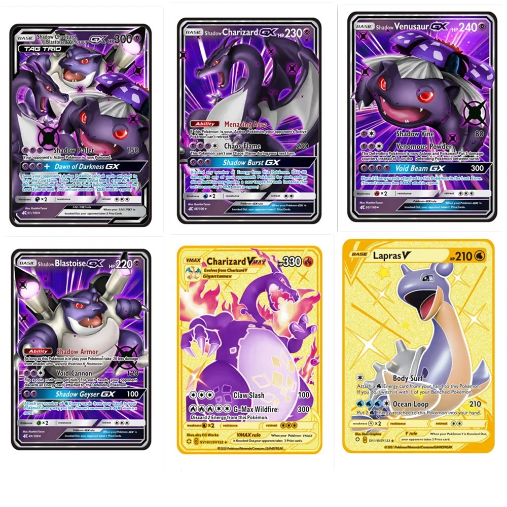 Золотые поддельные карты Pokemon металлическая торговая карта оригинальные игровые первого